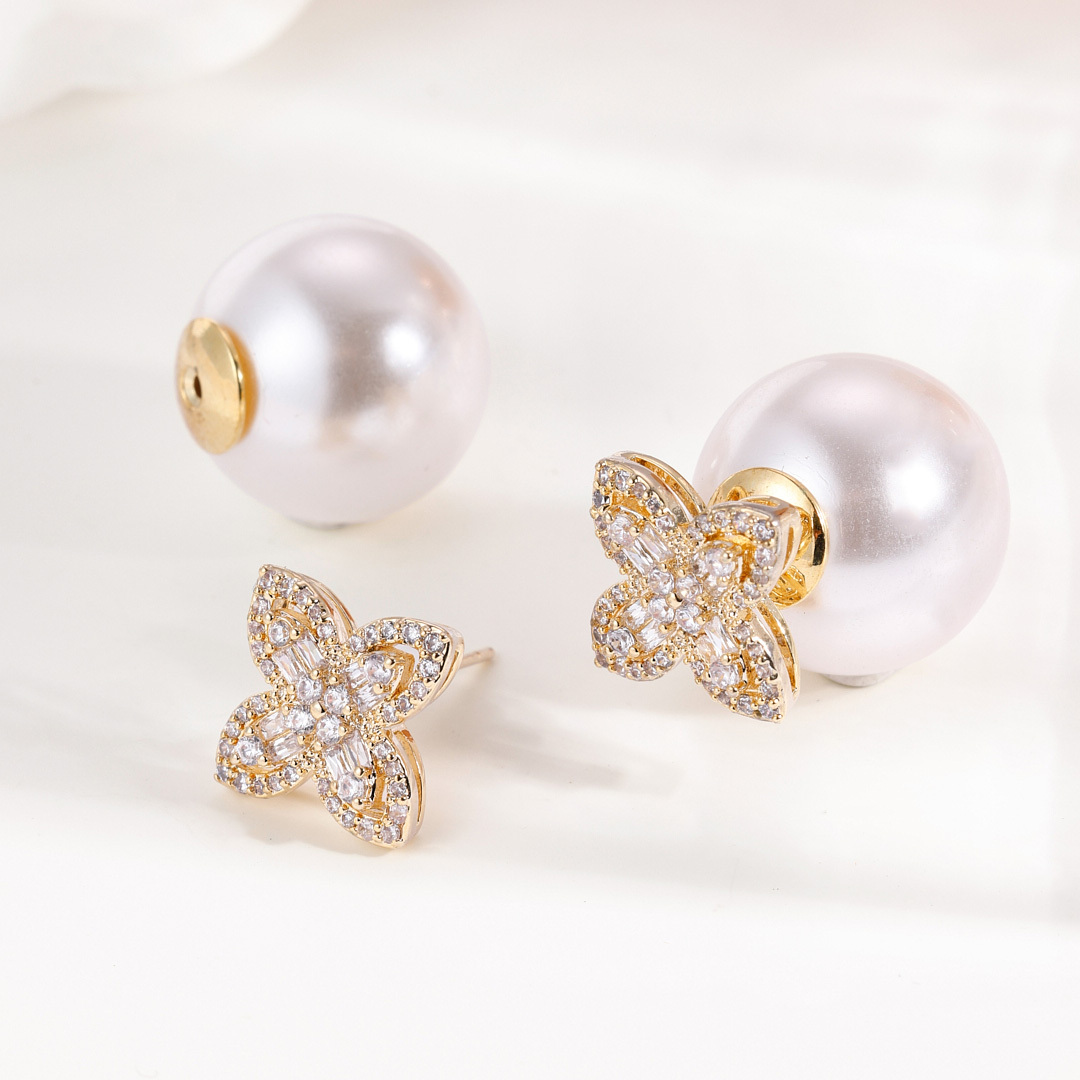 TEMU Reversible Double-sided Clover Earrings Suitable For Wedding, & Daily Wear - Lightweight Four- Earrings, Elegant Gift For New Year, Valentine',