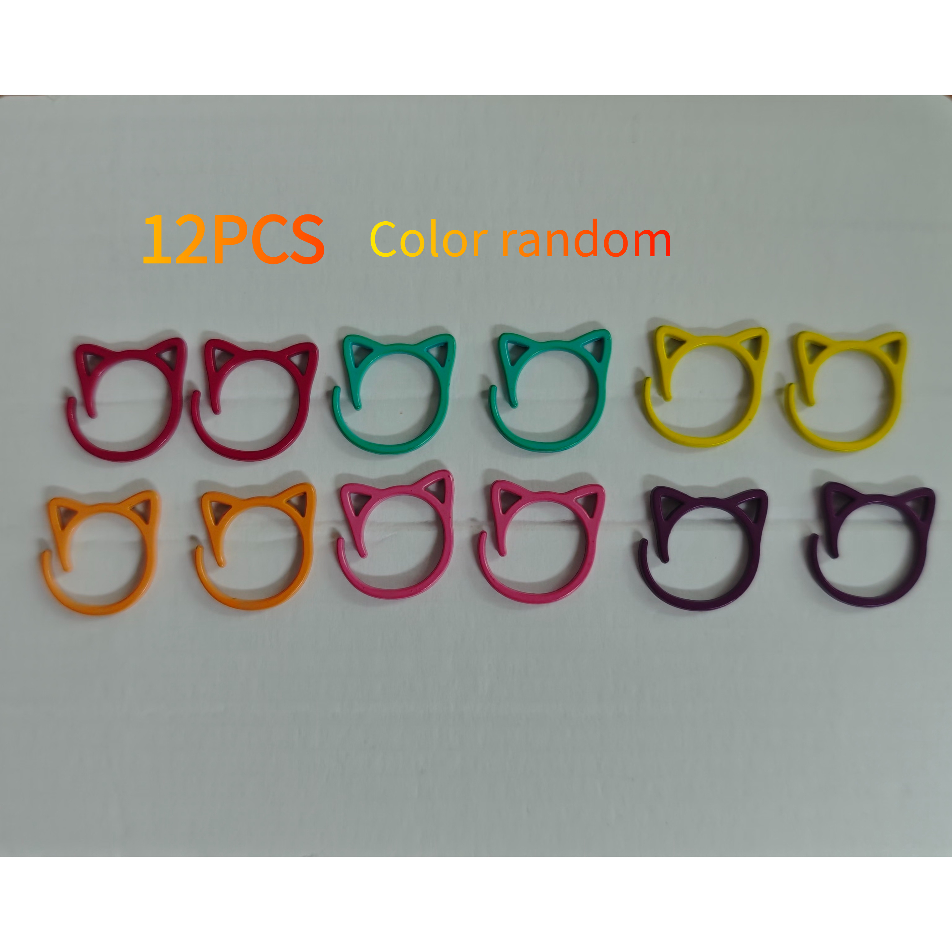 6pcs 12pcs Random Markers Crochet Hooks (red, Orange, Yellow, Blue, Purple, Pink) With Colorful Ear Metal Painted Marking Rings, Cat Markers For Crochet, Crochet Markers Cat Metal Markers