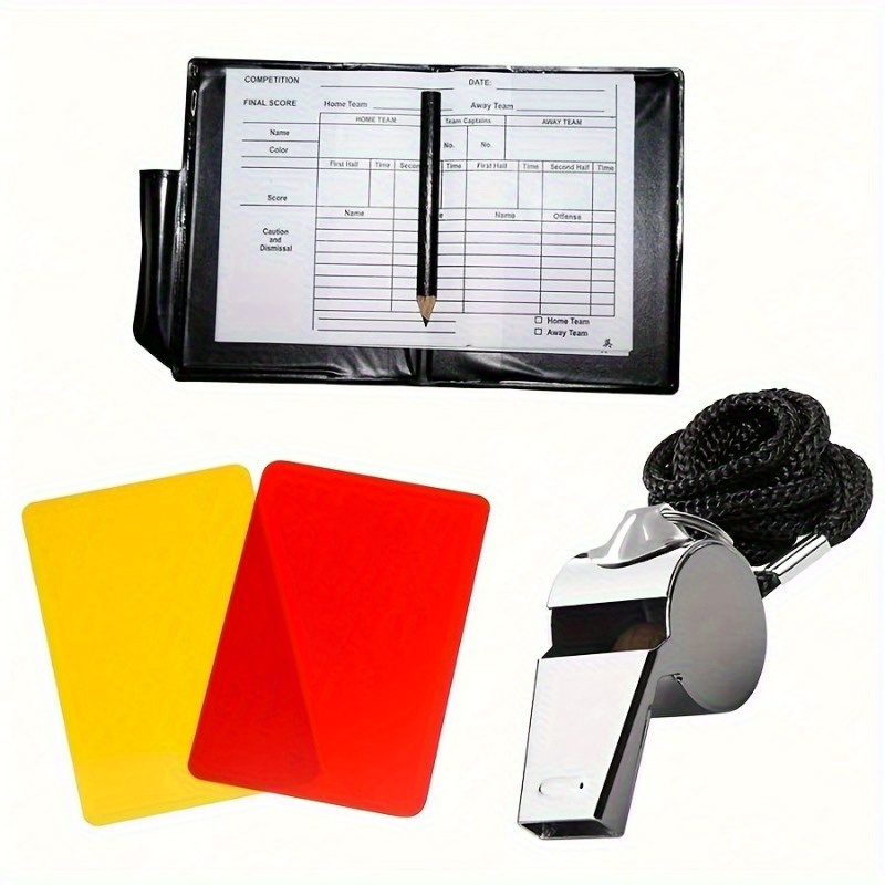 E-shop Fußball-Schiedsrichter Trainer Komplettset – Edelstahl-Pfeife mit Lanyard, Langlebiges PVC-Rot- Gelbkarten-Set, Geeignet für Sportoffizielle