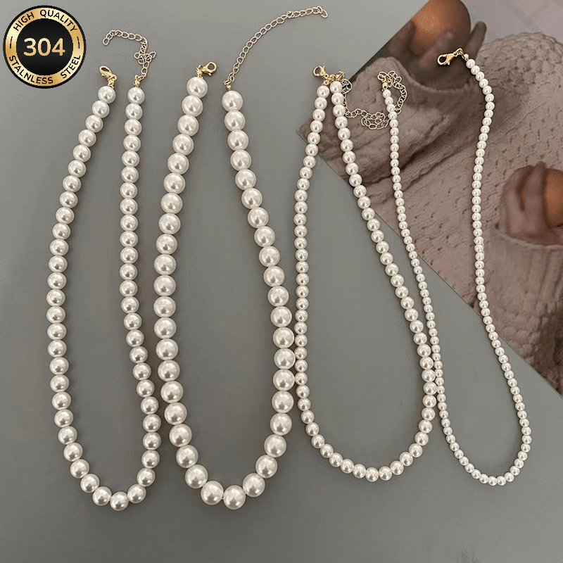 TEMU 4pcs Of Women's French Luxury Versatile Fashionable Stainless Steel Inlaid Necklace - Hypoallergenic - Banquet, Holiday, Date Gift Suitable For