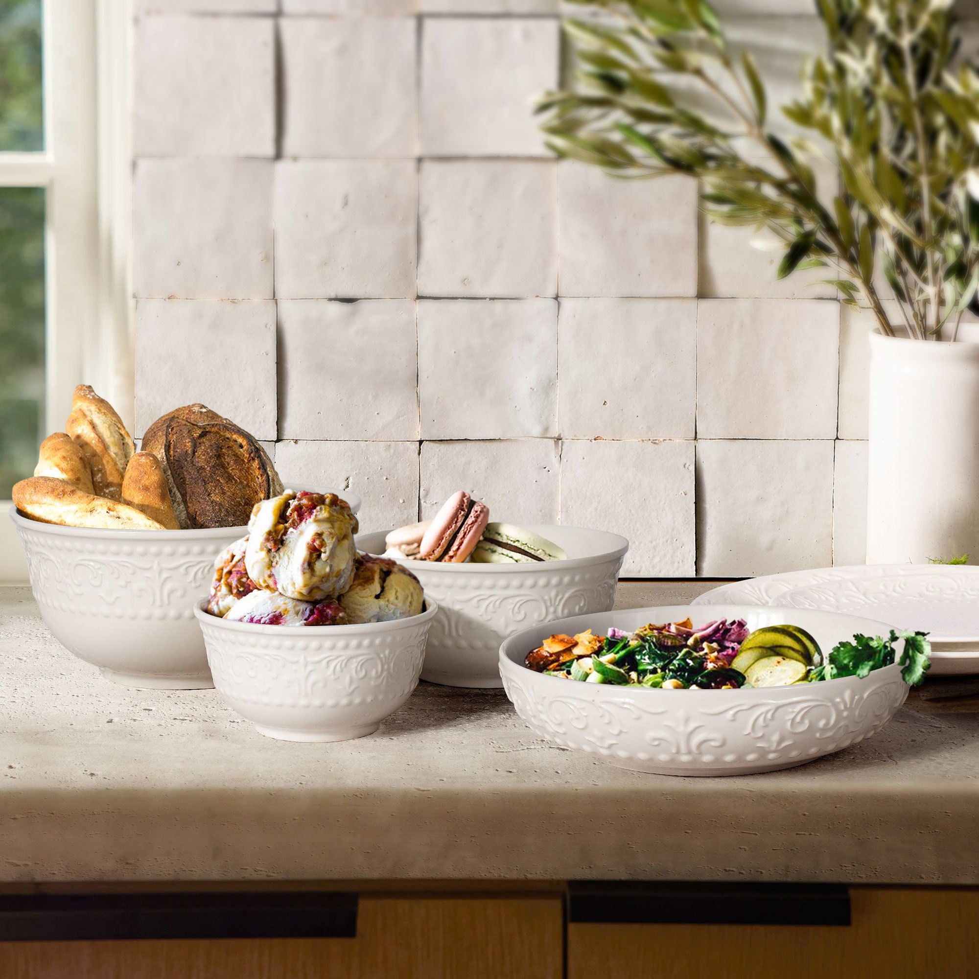 Feenmai 8-Inch Pasta Bowls Set Of 4 – Large Ceramic Dinner Bowls, Vintage Design, Oven & Dishwasher Safe