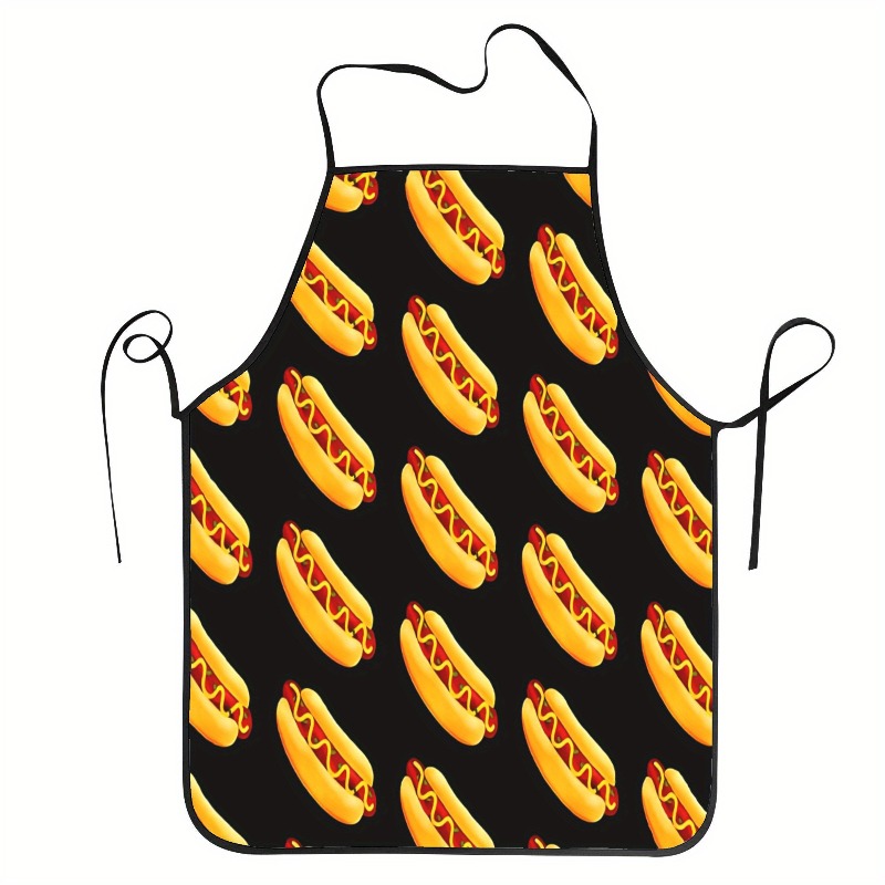 TEMU Tablier 1 pièce amusant à imprimé hot-dog avec de hot-dogs jaunes - Tablier de américain adapté pour , , le barbecue, -, le stand de hot-dogs -