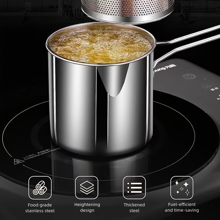 Freidora de acero inoxidable con cesta con filtro - Compacta y fácil de usar, perfecta para festividades como Navidad, Halloween, Día de San Valentín, etc. Ideal para papas fritas onduladas, papas fritas, pescado y pollo - Herramienta de cocina esencial para cocinar en casa