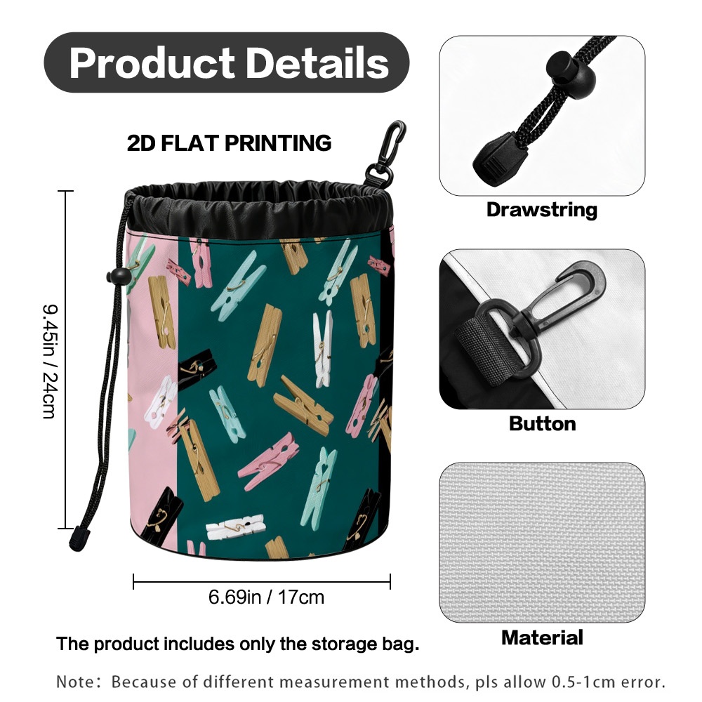 TEMU 1pc 1pcs Clothespin Storage Bag With Clothes Pegs Pattern - Foldable Durable Suitable For Laundry Room, Drying Accessories, Compact Suitable For