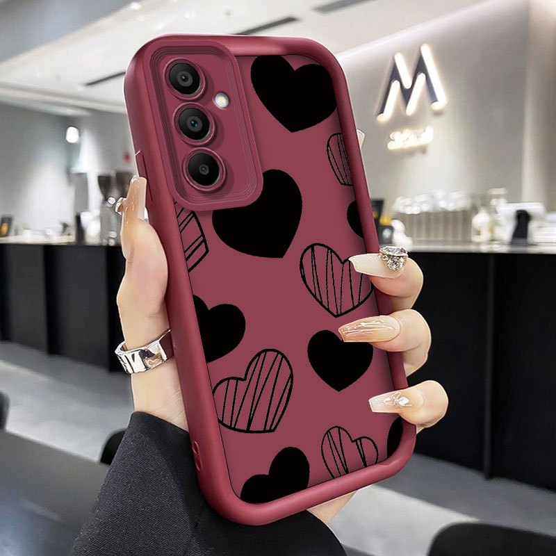 TEMU Phone Case - Luxury Trendy Black Heart-shaped Frosted Phone Case Suitable For Galaxy A55 A54 A56 A36 A05 A05s A35 A34 A15 A16 A06 A52s A51 A71