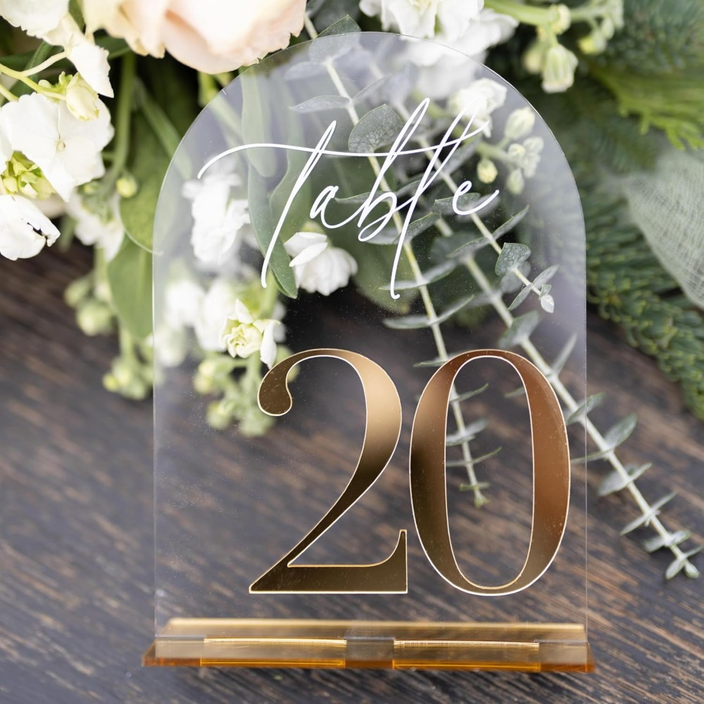 Image of 2d Flat, Centerpieces Acrylic Wedding Table Number 1 Stand, 4 X 6" Elegant , Durable And Thick Acrylic Table Number Logo 1, Suitable For Receptions, Birthdays, Anniversaries, Etc