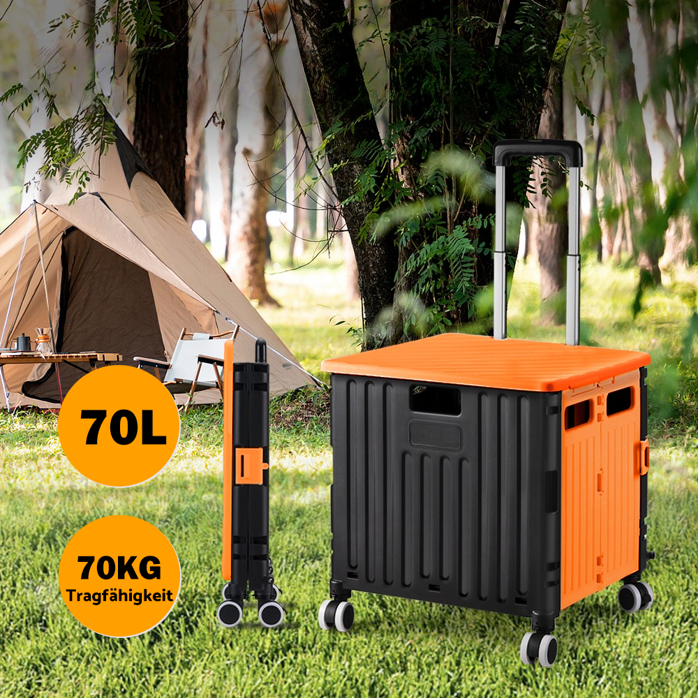 Image of 70l Foldable Trolley With Lid, Heavy Duty Outdoor Utility Wagon, Portable Foldable Beach And Garden Cart, Perfect For Garden Hauling, Beach Travel, Camping, Picnic, And Daily Shopping