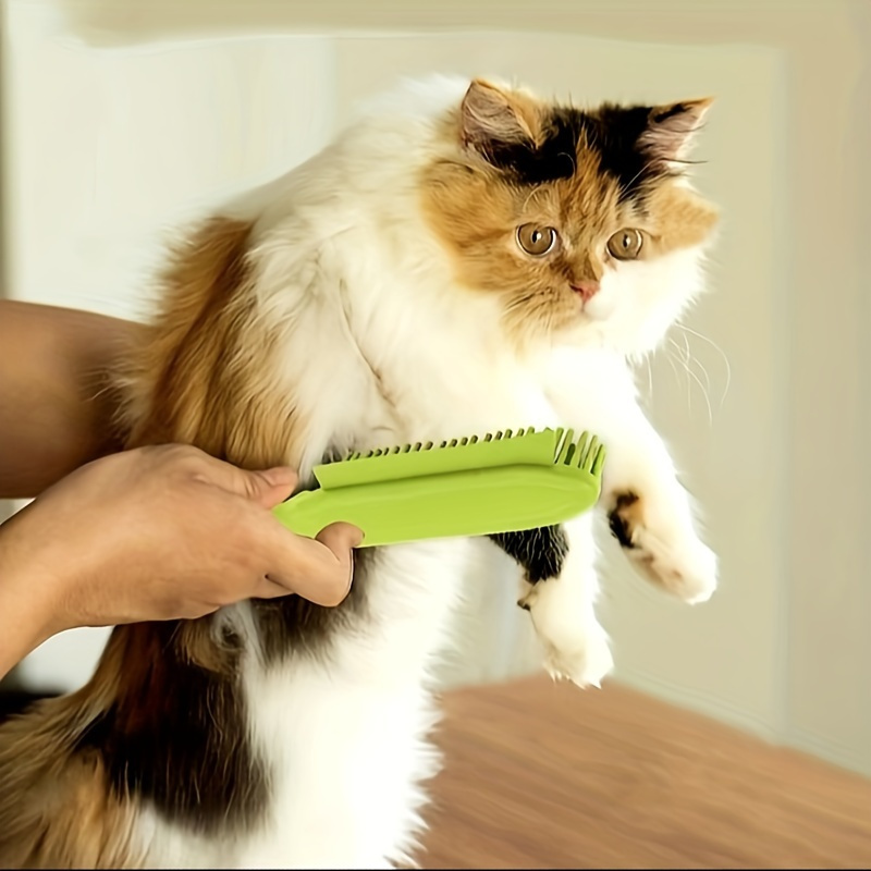 1pc   rubber grooming brush with durable plastic handle green white bristles for dog bath massage and   cleaning of sofas clothes   11cm length 1cm diameter Product details 5