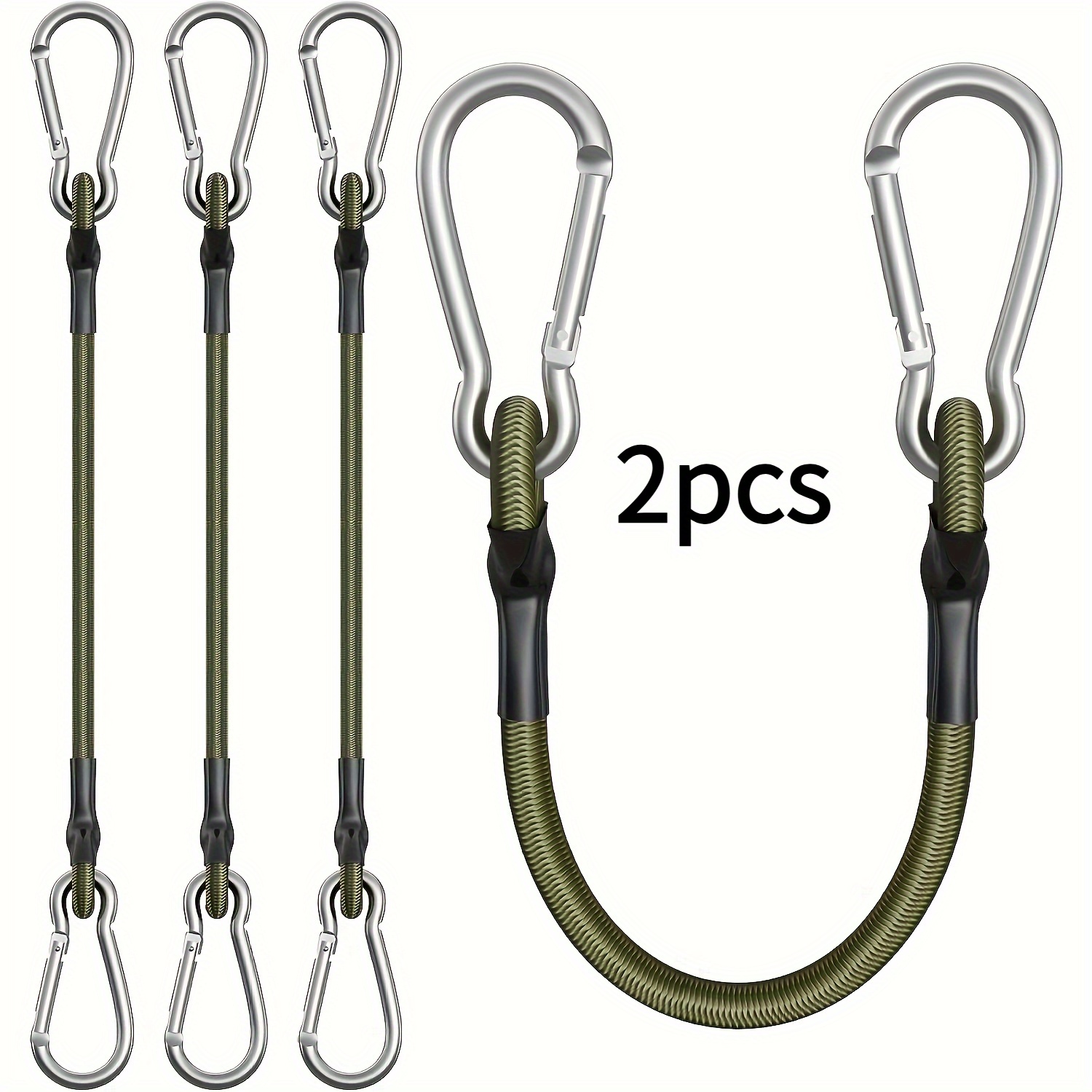2-pack Heavy-duty Green Elastic Cord Hooks, 12inch Flexible Durable With Metal Carabiner, Load Capacity 55.34kg Lbs Or Less, Multi-functional Fixing Solution, Sturdy Hook Design, Reliable Structure