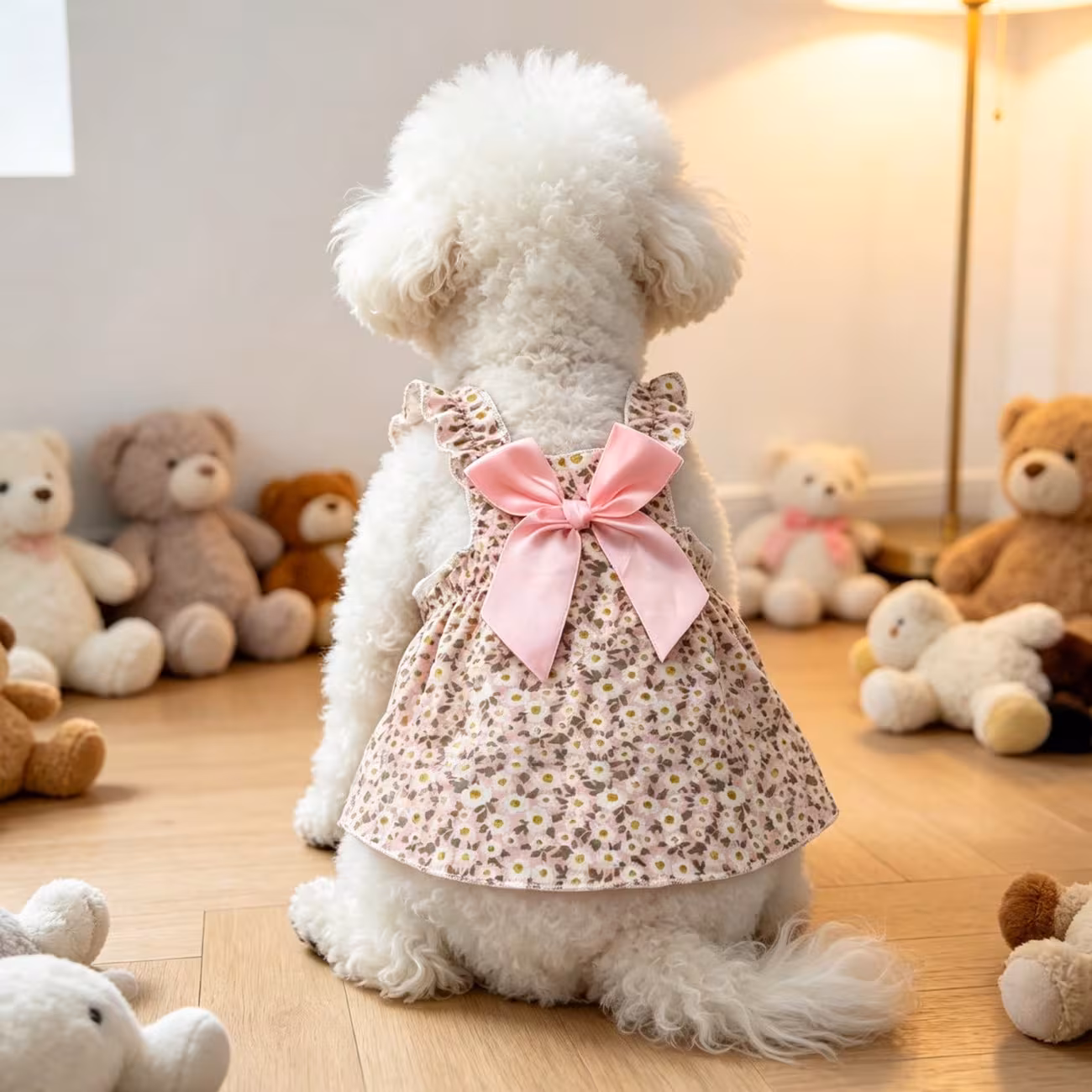 1pc small dog summer dress floral printed ruffle strap pet cami dress with back bow cute puppy clothes for bichon poodle daily outfit Product details 32