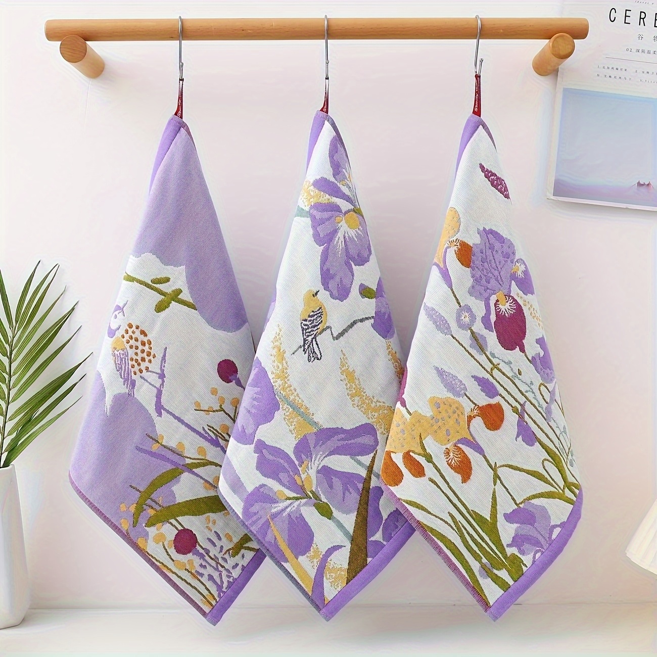 3pcs, Bauhinia /purple Flower/ Small Red Flower Series Flower -layer Soft Face Cloth Suitable For Bathroom And Kitchen