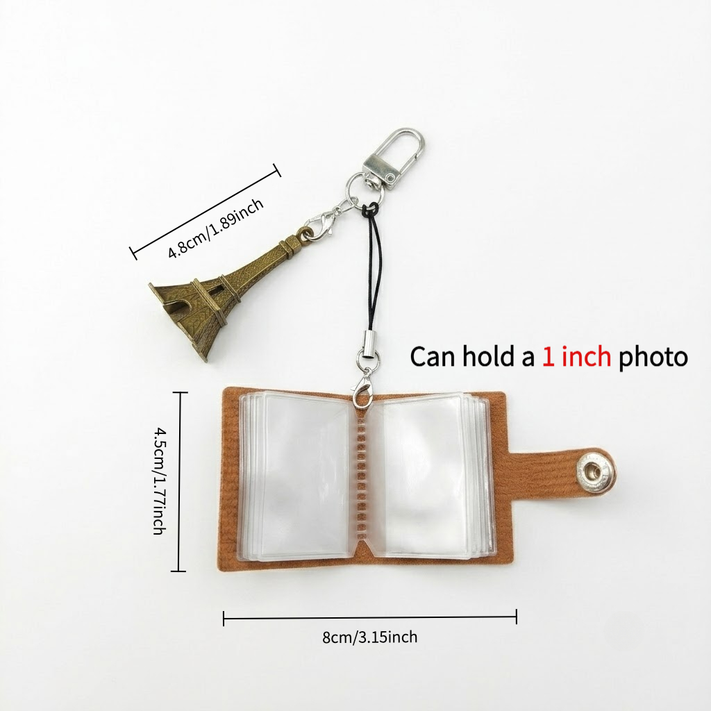 TEMU 1-inch Thickened Pvc High- Inner Page, Photo Album Keychain, Vintage Electroplated Eiffel Tower Pendant, Couple's Commemorative Photo Storage