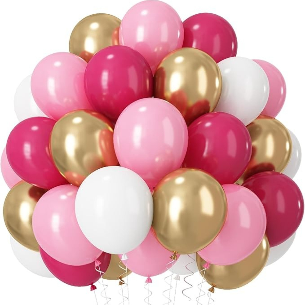 TEMU 70 piezas de globos rosas y dorados, decoraciones de globos para de San Valentín, globos de látex princesa , rosa , y dorado metálico para niñas