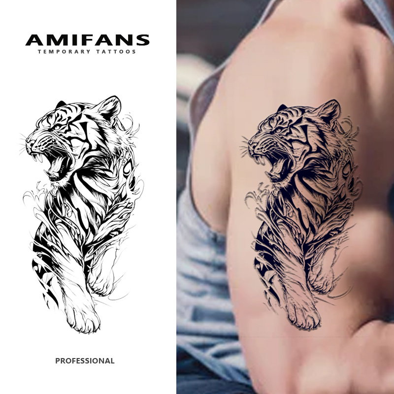 Image of 3 Sheets Semi Permanent Tattoo '' X 5.5'', Lasting 1-2 Weeks Tattoo Long Lasting Juice Temporary Tattoo For Adults Tattoo Navy Blue That Look Real For Arm