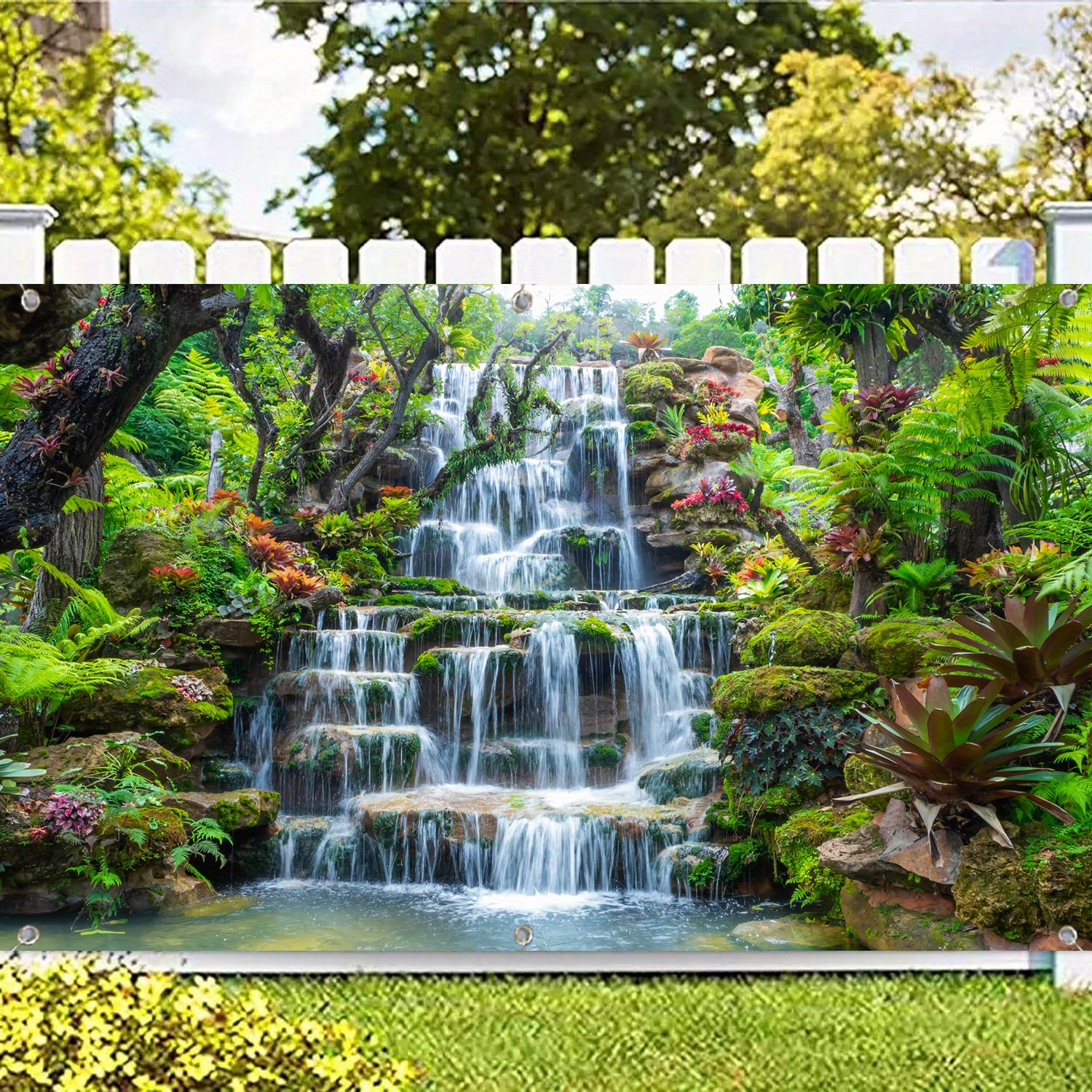 E-shop Große Vintage Landschaft Wald Wasserfall im Frühling und Sommer Garagentor Banner - Kein erforderlich, für Outdoor Partys und festliche