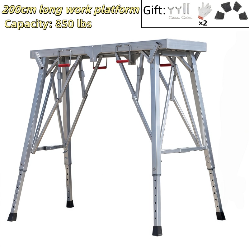 TEMU Portable Folding Scaffolding, Multi-functional Workbench, Height Adjustable, Sturdy And Stable, With Strong Load-bearing Capacity, Suitable For