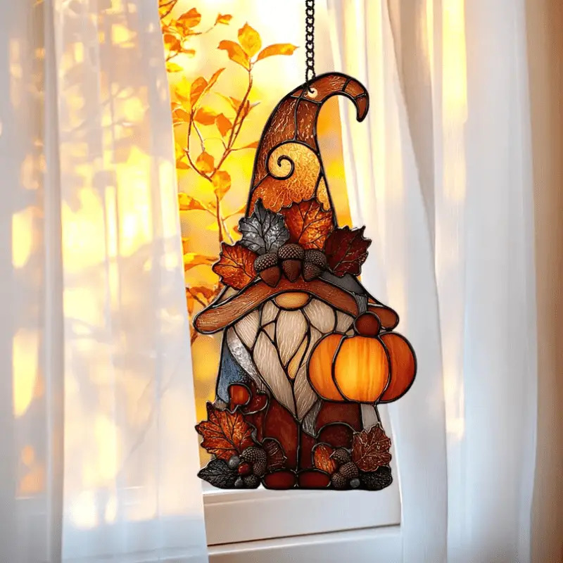 TEMU 2d Flat Plane/autumn Dwarf Acrylic Sun Catcher, Autumn Leaf Window Hanging Decoration, Pumpkin Chestnut Garden Ornament, Autumn Home And Garden