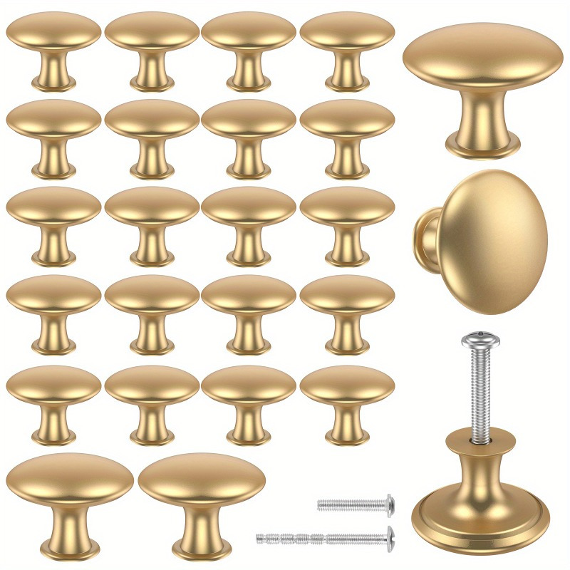 

20pcs Golden Cabinet Knobs - Alloy, Rust-proof Round Handles For Dressers & Kitchen Drawers, Metal Home Hardware With Screws