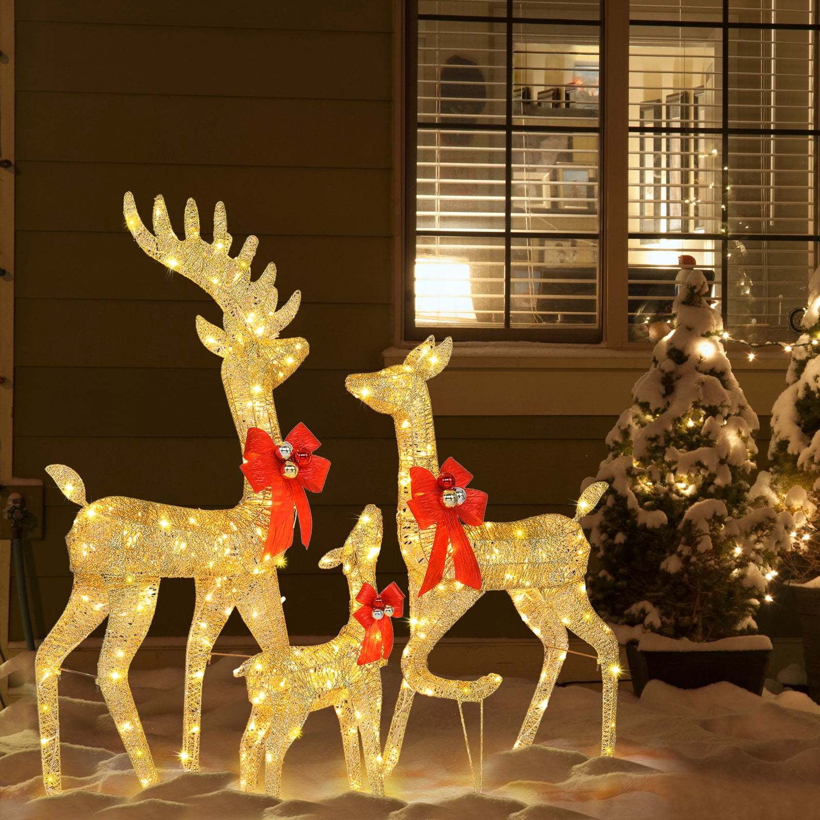 

3d Elk Lighted Christmas 3pcs Deer Set Outdoor Yard Decoration Set Led Lights, Stakes - Golden/ Silver, Easy To , Christmas Decorations For Home, Outdoor & Indoor Yard Garden Decor