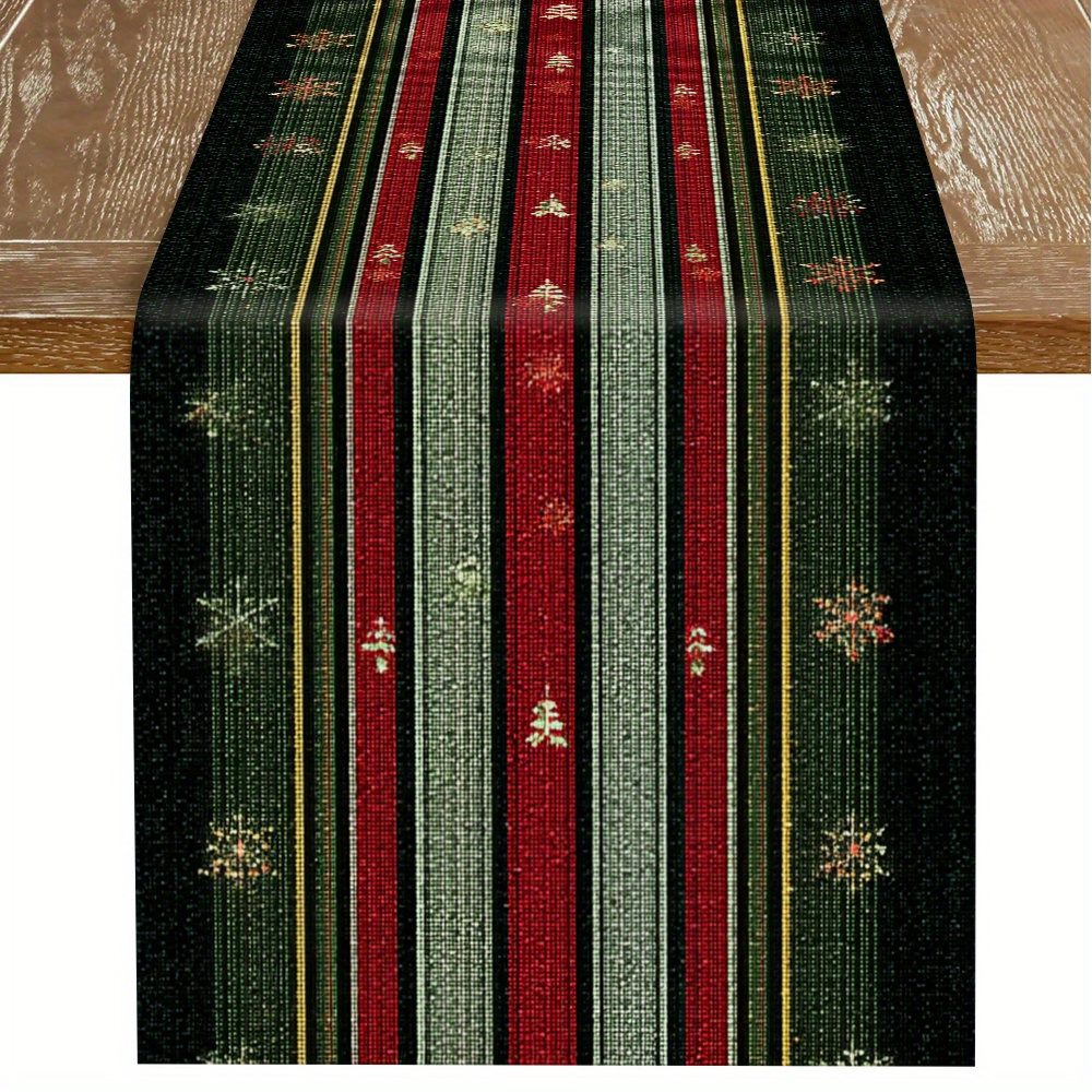 TEMU 1pc Christmas Winter ! Christmas Carol・striped Theme Printed Table Runner - 33×90cm, 33×183cm, 40×140cm, Classic Christmas Colors: Red, Silvery,