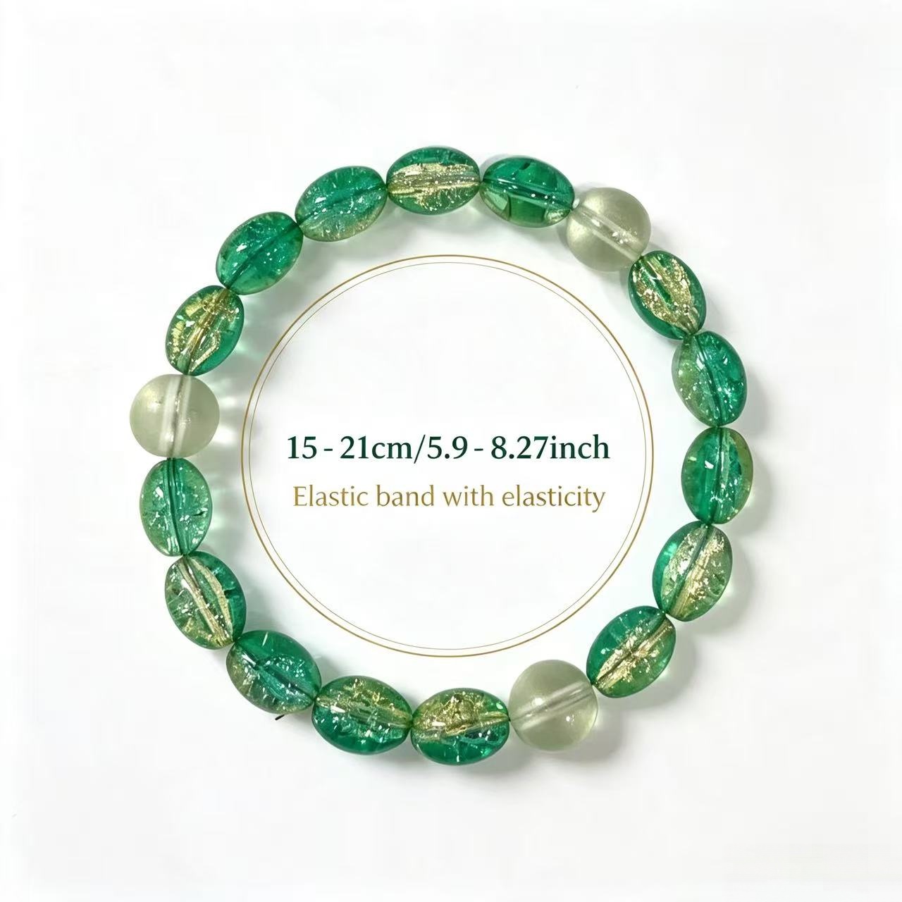Translucent Forest Green & Clear Glass Bead Bracelet, Fresh Style