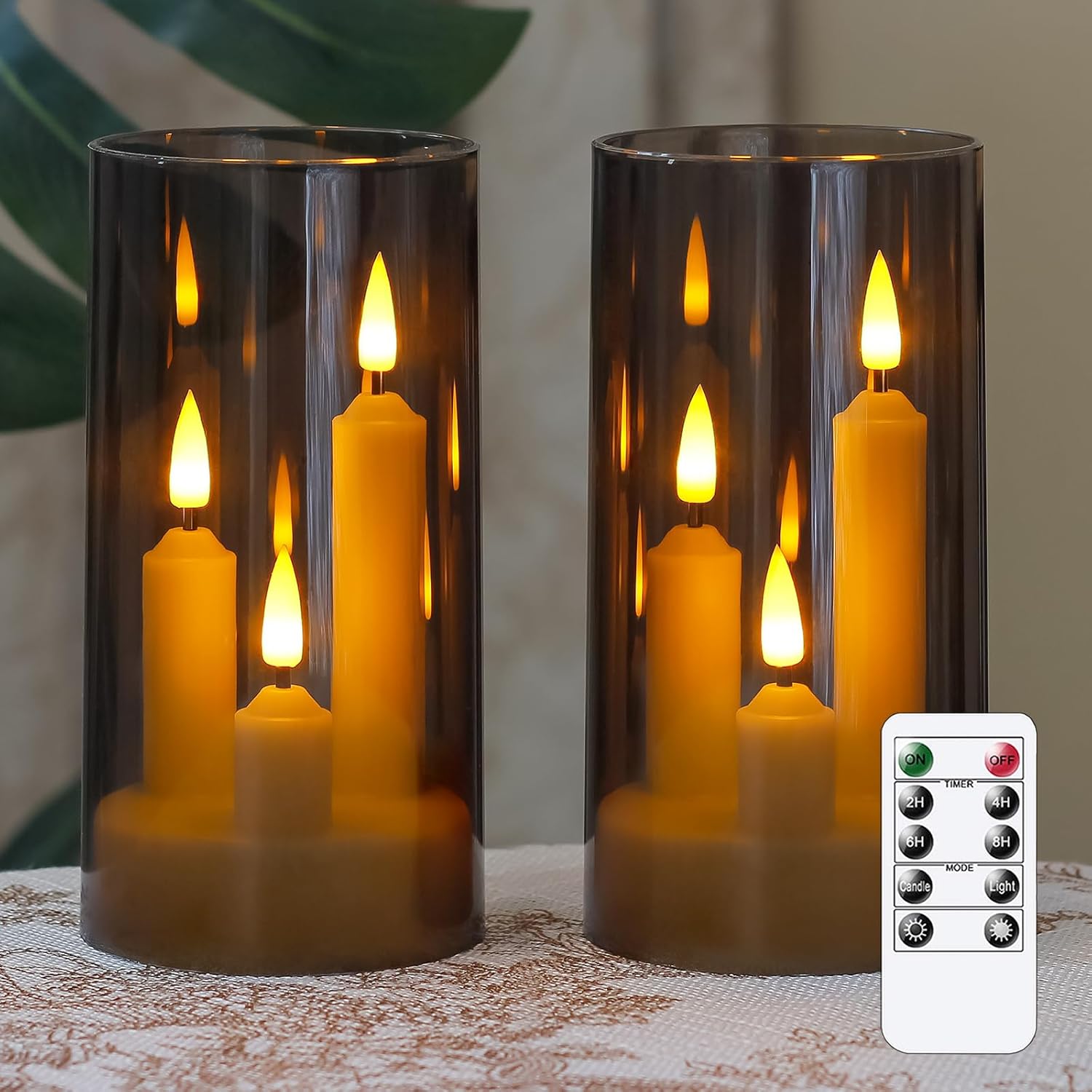 Image of Pack Of 2 3-in-1 Led Flameless Candles With Remote & Timer - Flickering Pillar Candles Suitable For Home Table Decor, Weddings, Christmas, Halloween, Warm Light Timer, Acrylic Candles For /outdoor Use