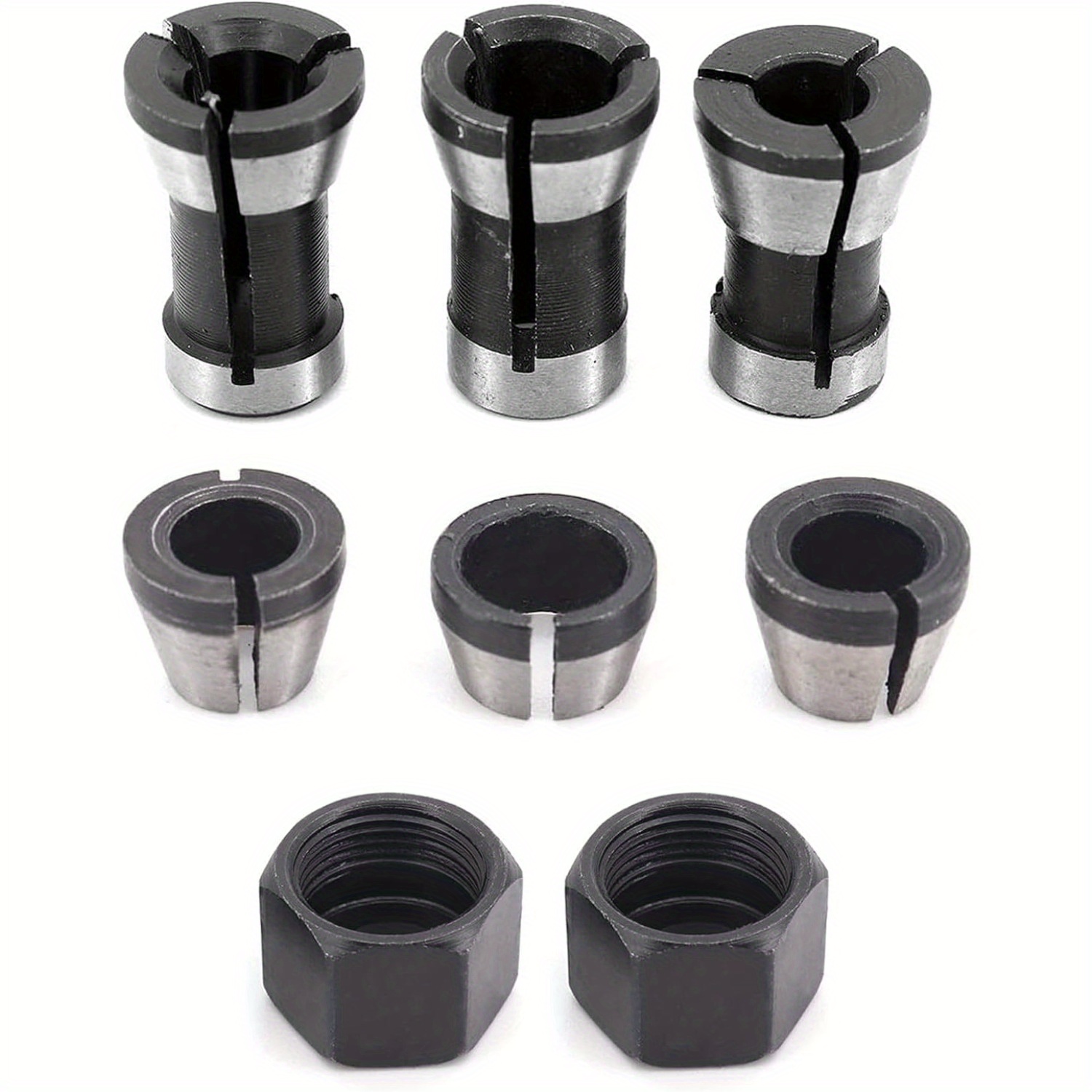 8pcs Router Collet Conversion Collet [3 Short Collets + 3 Long Collets + 2 Nuts] Fixture Adapter For Woodworking Engraving Trimming Machine