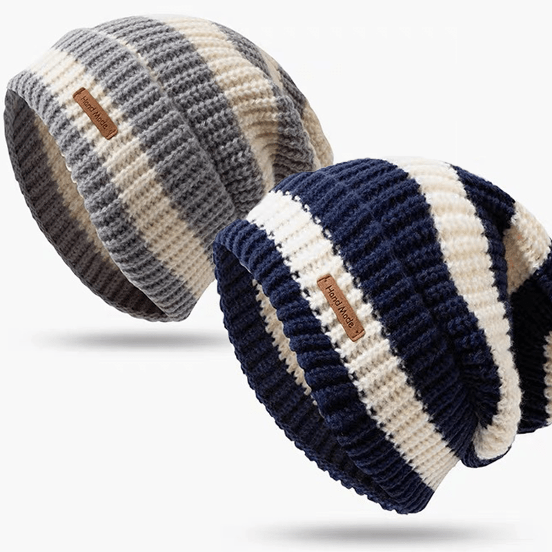 TEMU 2pcs Loose Striped Fashionable Big Head , Japanese Cap, Winter Warm Hat, Small Face, Windproof Cycling