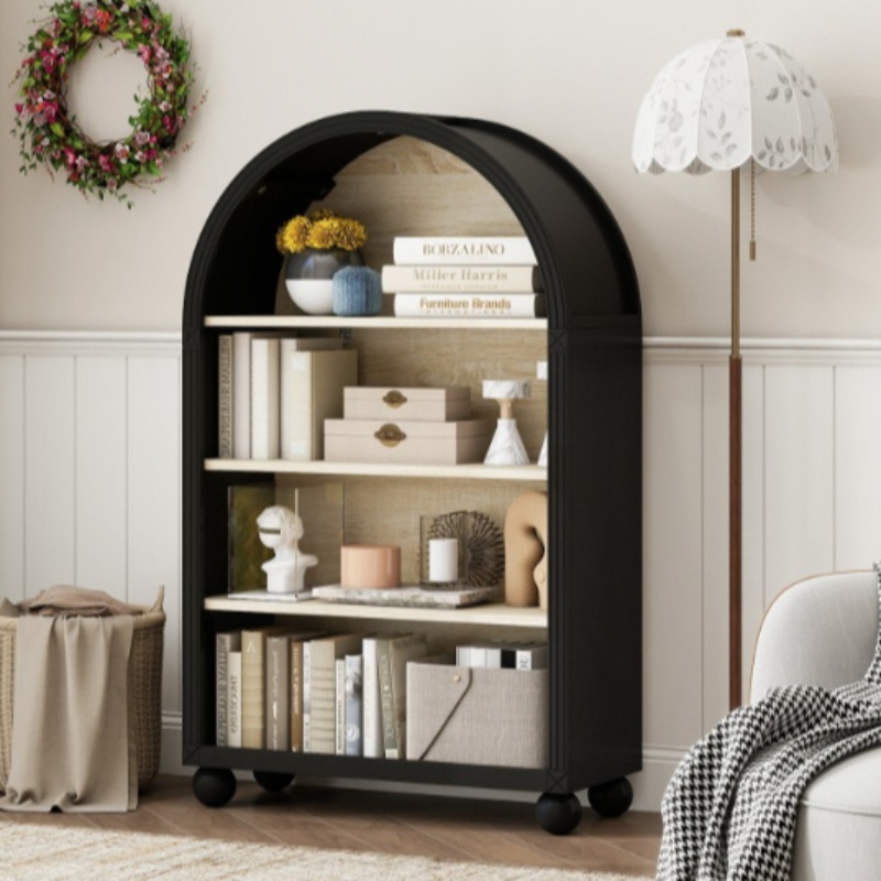 45.67' Tall Arched Bookshelf, 4 Tier Arched Bookcase, Modern Farmhouse Open Display Tall Bookcase for Bedroom, Home Office, Bedroom