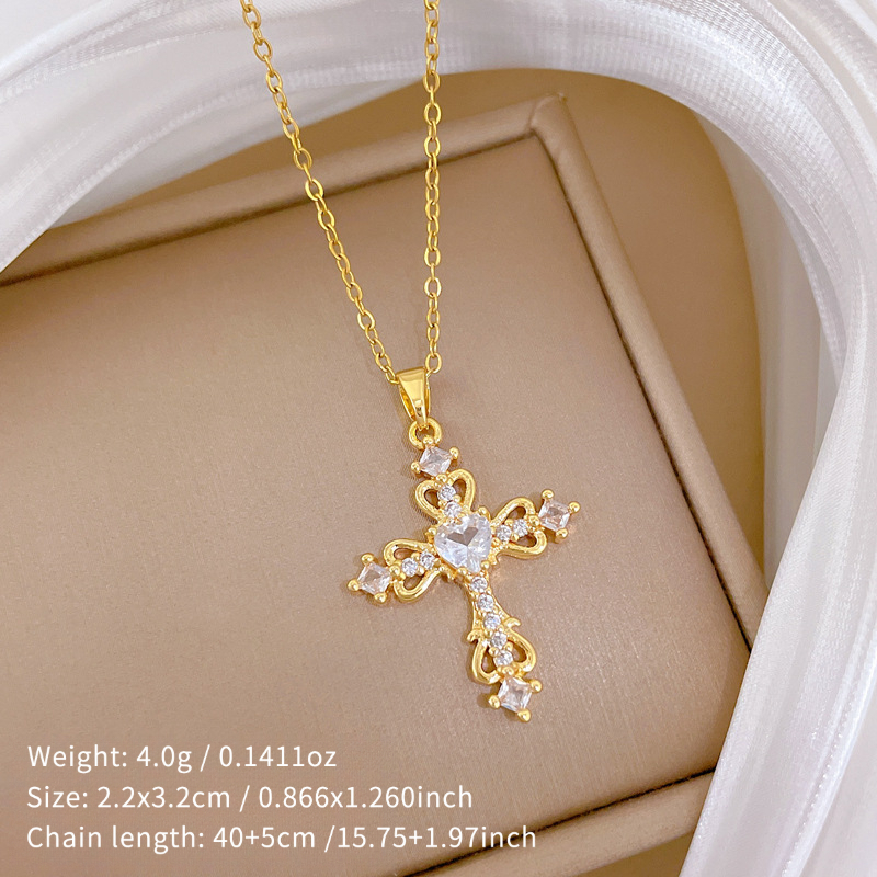 Hollow Heart Cross Pendant Necklace - Light Jewelry For Daily Styling