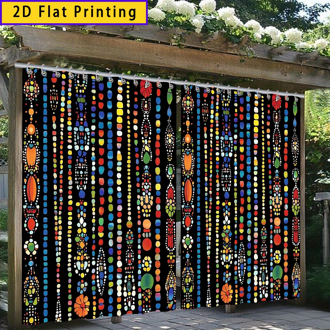 TEMU 2pcs Set Of Ed 2d Flat Print Curtains, 180x180cm/70.87x70.87in, Colorful Beaded For Decor, Suitable For Doors, Garages, Gardens, Indoor