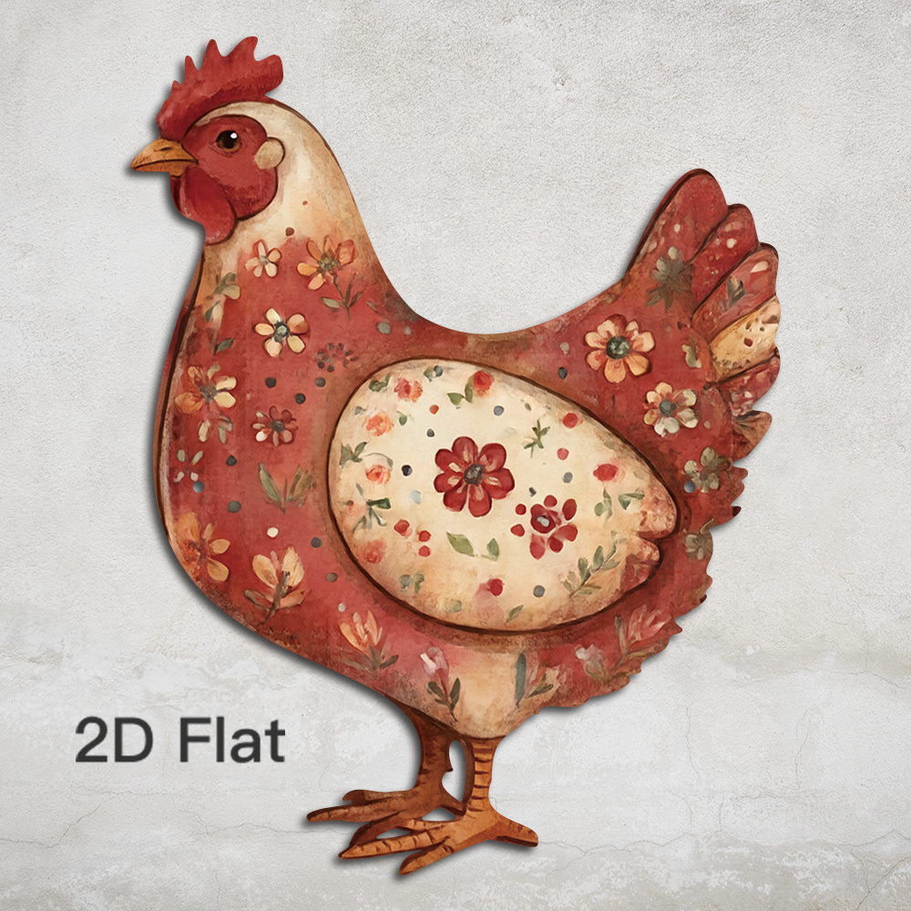 TEMU 2d Flat, 2d Flat Surface, 2d Flat Surface Putuo Decoration, 1pc Hen-shaped Metal- For Outdoor Garden Decoration, Outdoor Garden Wall Art