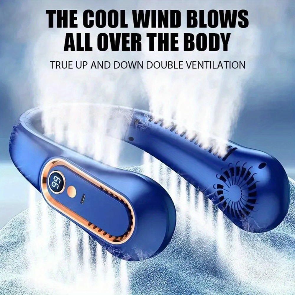 artikel foto sport- & kantoorcompagnon: mini bladloze nekventilator, ultralange batterijduur, 5   instelbaar, stil, usb-opladen met digitaal display