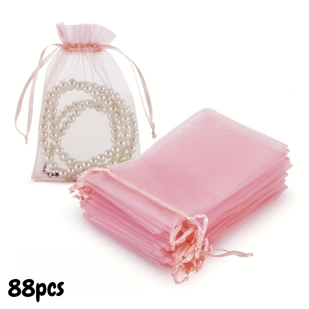 TEMU Gift For Her/him 88pcs Pack Pink Organza Drawstring Gift Bags Suitable For Weddings, Parties, Jewelry - Mesh Wedding Favor Bags With Drawstring