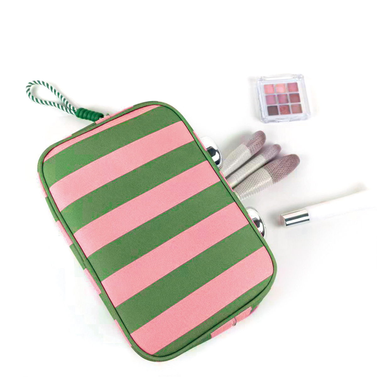 TEMU Cross-border New Women's Cosmetic Bag Striped Portable Zipper Toiletry Bag High Quality Travel Storage Bag