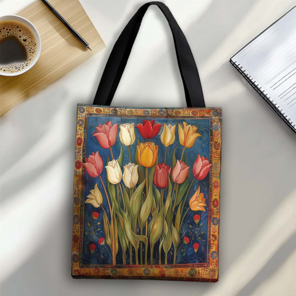 TEMU 1pc Bolso Tote de - Estampado Multicolor Elegante, Bolso Casual Espacioso Ideal para Compras, Viajes, Lavable a Máquina, Bolso de Mujer con