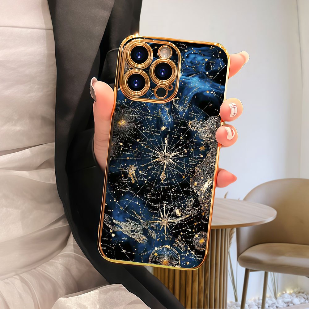 TEMU 【スマホケース】星空と星座のデザイン｜高耐久PCハードシェル素材｜高級電気メッキ加工、軽量構造