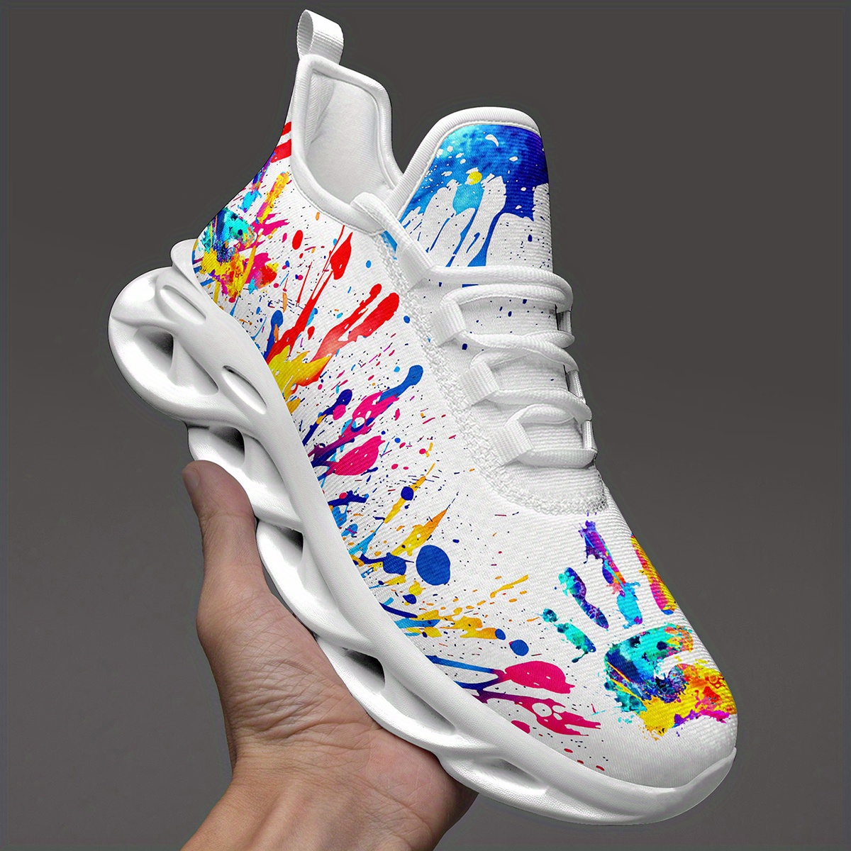 Men's Fashion Casual Sneakers, Colorful Splatter Design, Ultra-Light Twist Sole Comfortable Trainers, Trendy Shoes for Running Travel Streetwear and Everyday Style