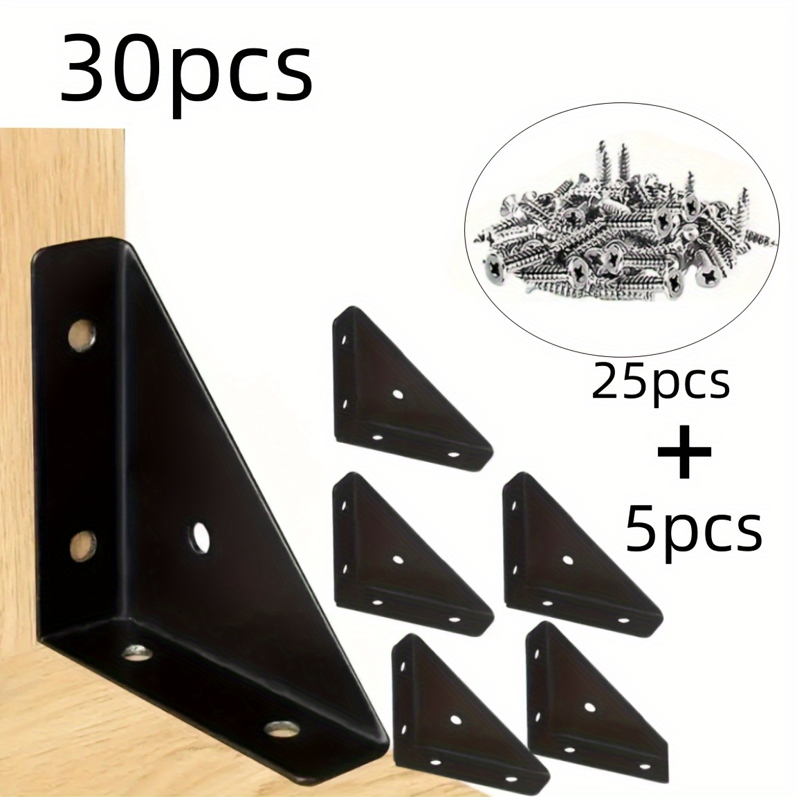 E-shop 30 robuste L-förmige Metallwinkel mit Schrauben - 90-Grad-Winkelstützen mit einer Dicke von 1,3 mm, geeignet für Möbel, Regale, Schränke,