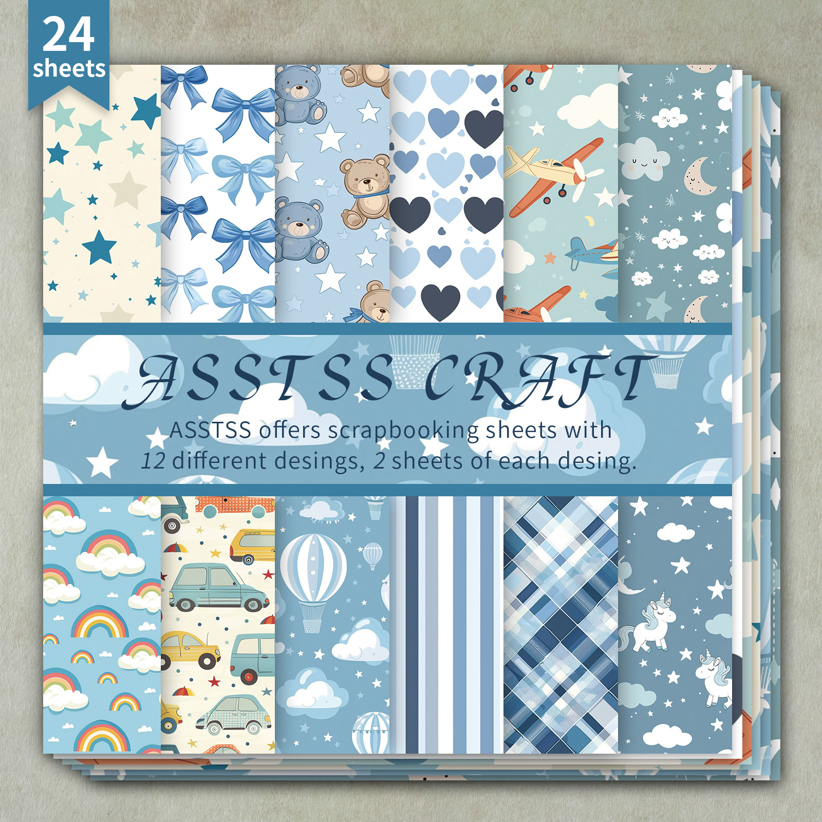 TEMU 24-sheet Asstss 6*6-inch Scrapbooking Paper Pad | Retro Light Blue Backing Paper Supplies, Heavyweight Cardstock For Journaling, Collage Art,