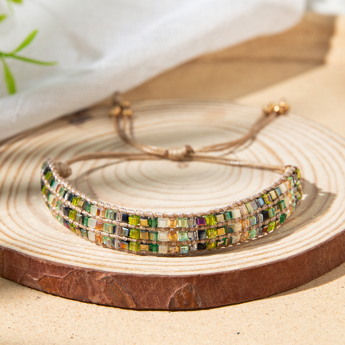TEMU 1 Bohemian Style Colorful Glass Bead Bracelet For Women - Adjustable Braided Cord With Vibrant Gradient Beads, Casual Attire, Bracelet||colorful