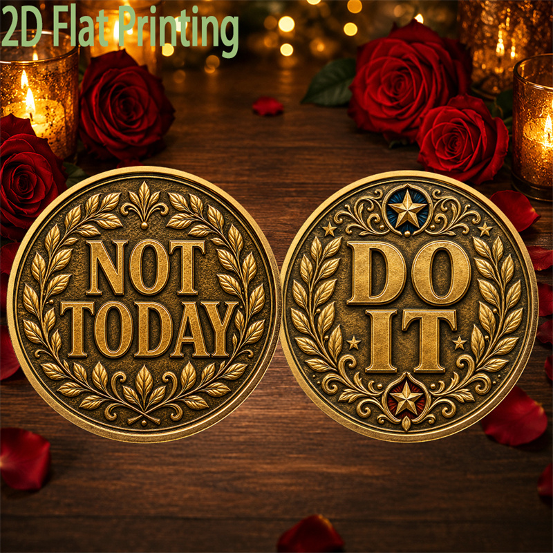 TEMU 1pc, Do Not Today Decision Coin, Double-sided Motivational Collectible Coin, Text Wreath And Star Emblem Theme Token, Decompression Fidget,