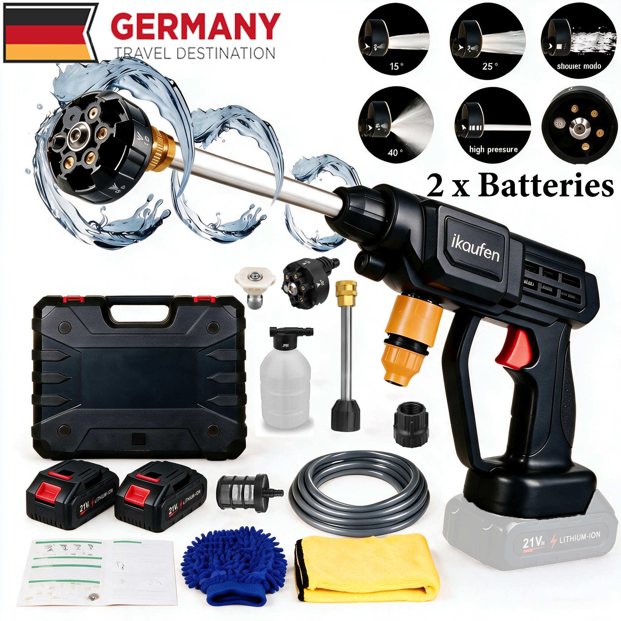 Image of Portable Battery-powered Pressure Washer, 21v Pressure Washer With Battery, 6-in-1 Multifunctional Nozzle For Home Car Washing And Yard Cleaning