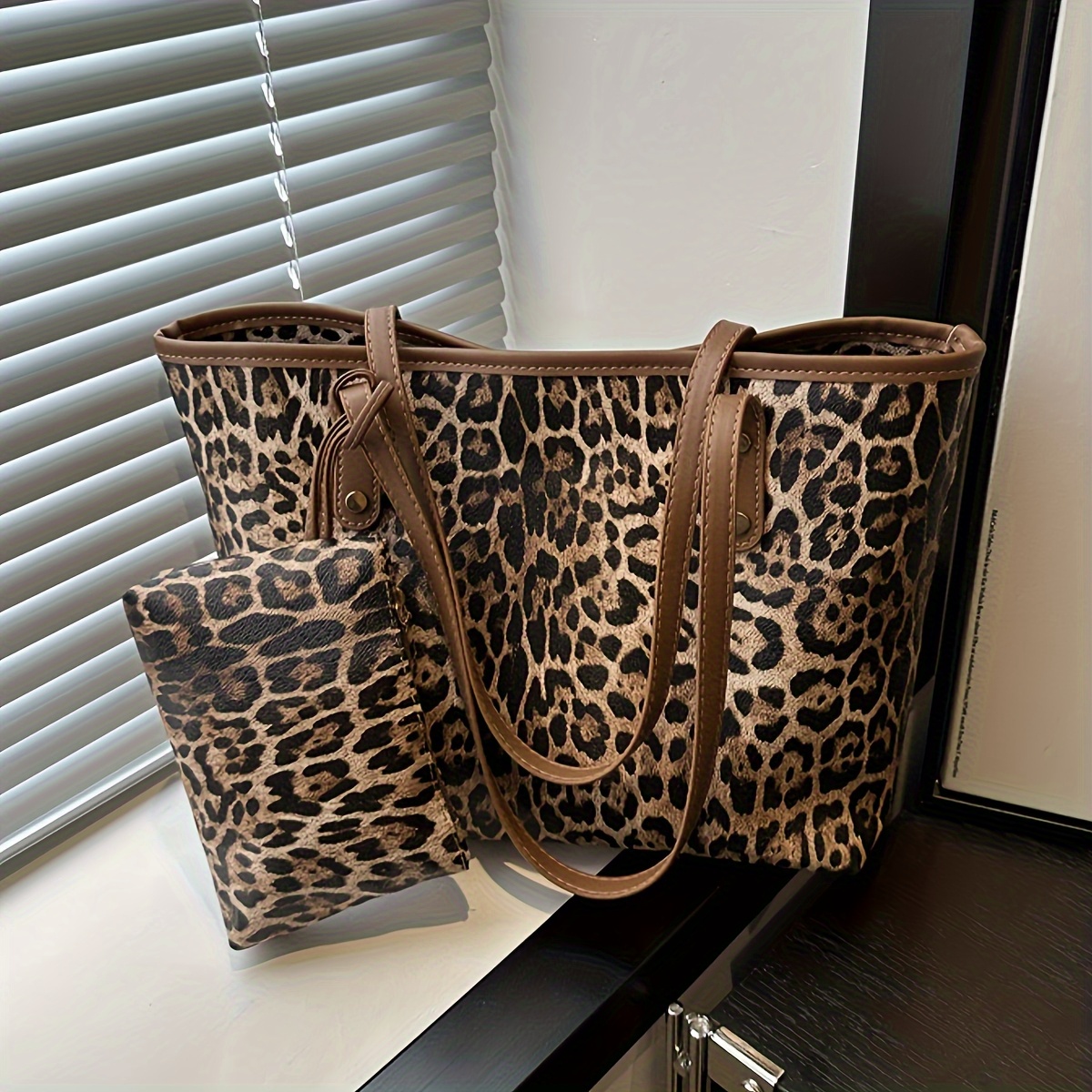 TEMU Vintage Animal Print Autumn New Leopard Shoulder Bag, European And American Large Capacity Fashion Personality