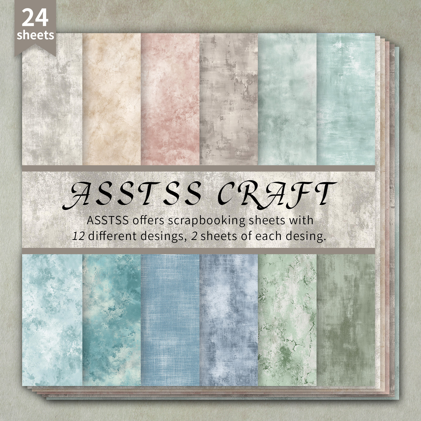 Image of 24-sheet Asstss -inch Scrapbooking Paper Pad, Retro Textured Neutral Tone Backing Paper Supplies, Heavyweight Cardstock For Journaling, Collage Art, Greeting Cards, And Crafts, 6" X 6" Pack
