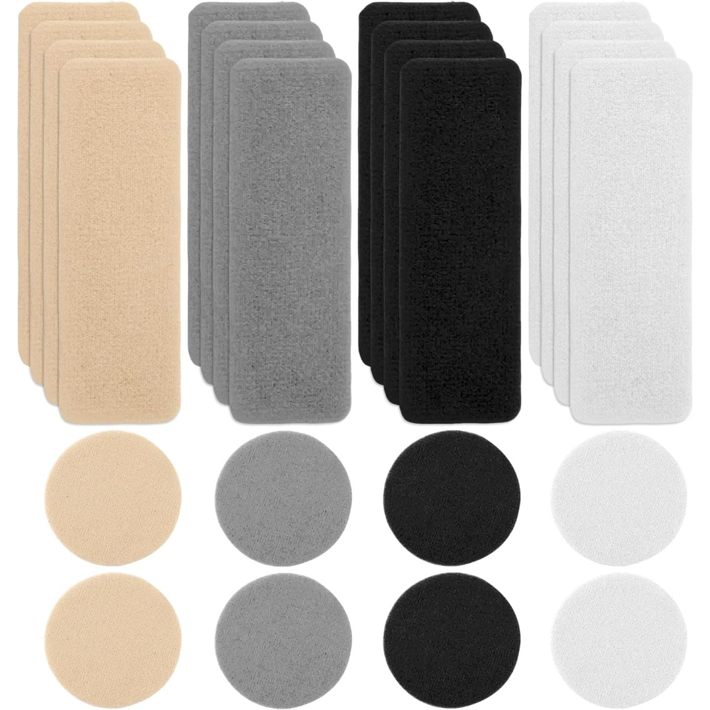 Image of Set Of 24 Shoe Patches Designed For Repairing Holes, In Rectangular And Round Shapes, Featuring 4 Colors. Self-adhesive Patches Are Ideal For Fixing Toe And Heel Damage On Sneakers And Mesh Footwear