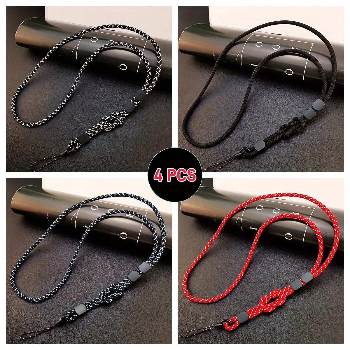 E-shop 4 Stück Modische Vielseitige Polyester Handy-Lanyard und Handgelenkband, 2-in-1 Abnehmbares Design, Verstellbarer Halsriemen - Unisex