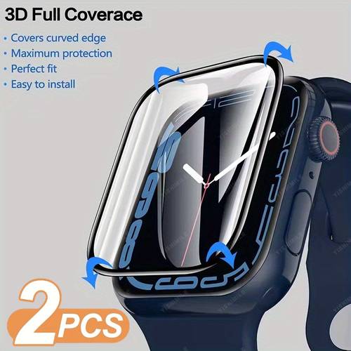 Artikelbild 2 stück 3d gebogene bildschirmschutzfolie für watch 38mm-49mm, ultra-dünne hochsensible silikonfolie, vollständiger schutz für iwatch - , se, ultra, 49mm - einfach zu installieren, rückstandsfrei, bildschirmschutz | -funktion
