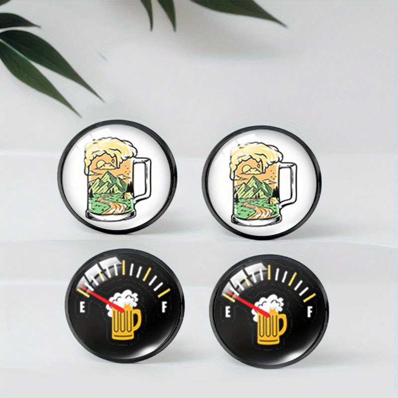 TEMU pendientes de espárrago redondos negros con de reloj de cerveza y tarro de cerveza, accesorios de tachuelas de moda, regalo de festiva de
