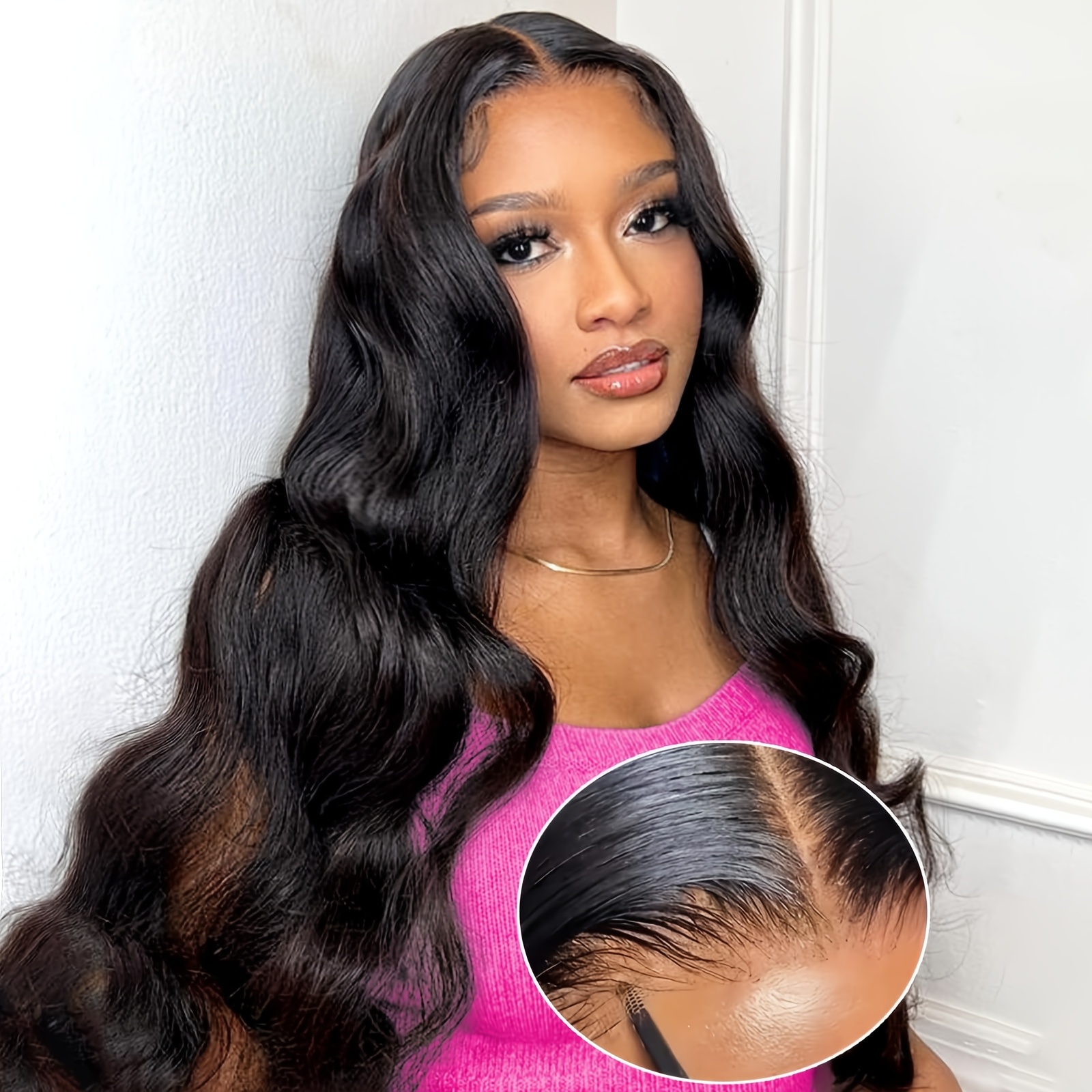 Image of 5x5 Lace Front Wigs Made From Human Hair With 250 Density, Featuring Body Wave Style And Pre-plucked Baby Hair, Suitable For Women. Are 12a Hd Transparent Lace Frontal Wigs In Natural Black